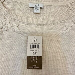 J. Jill Ivory Embroidered Crew Neck Sweater